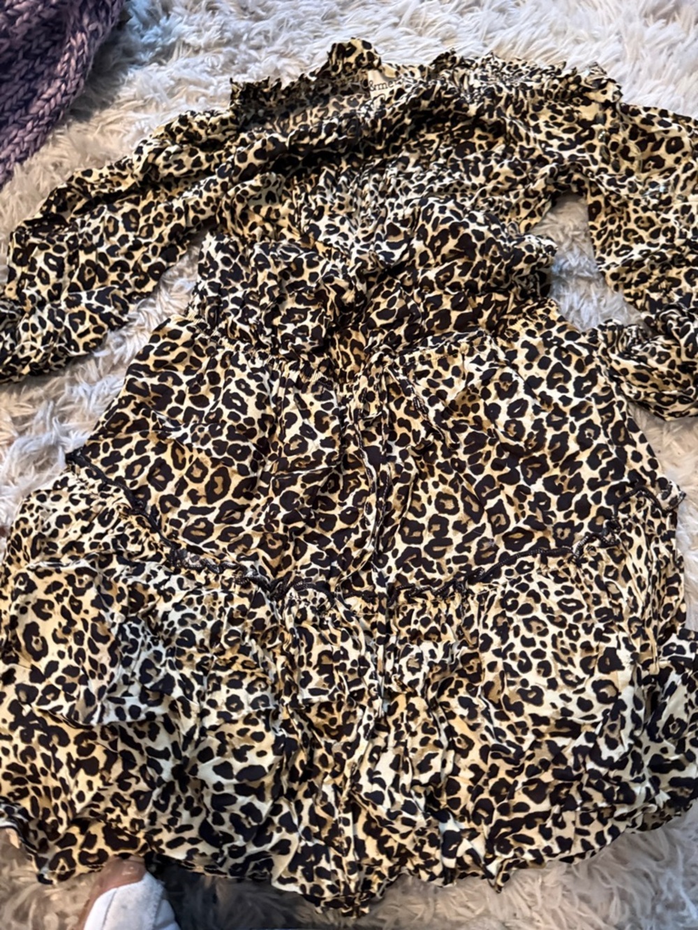 Leopard Print Ruffle Tiered Juniors  Dress - Beige/Black